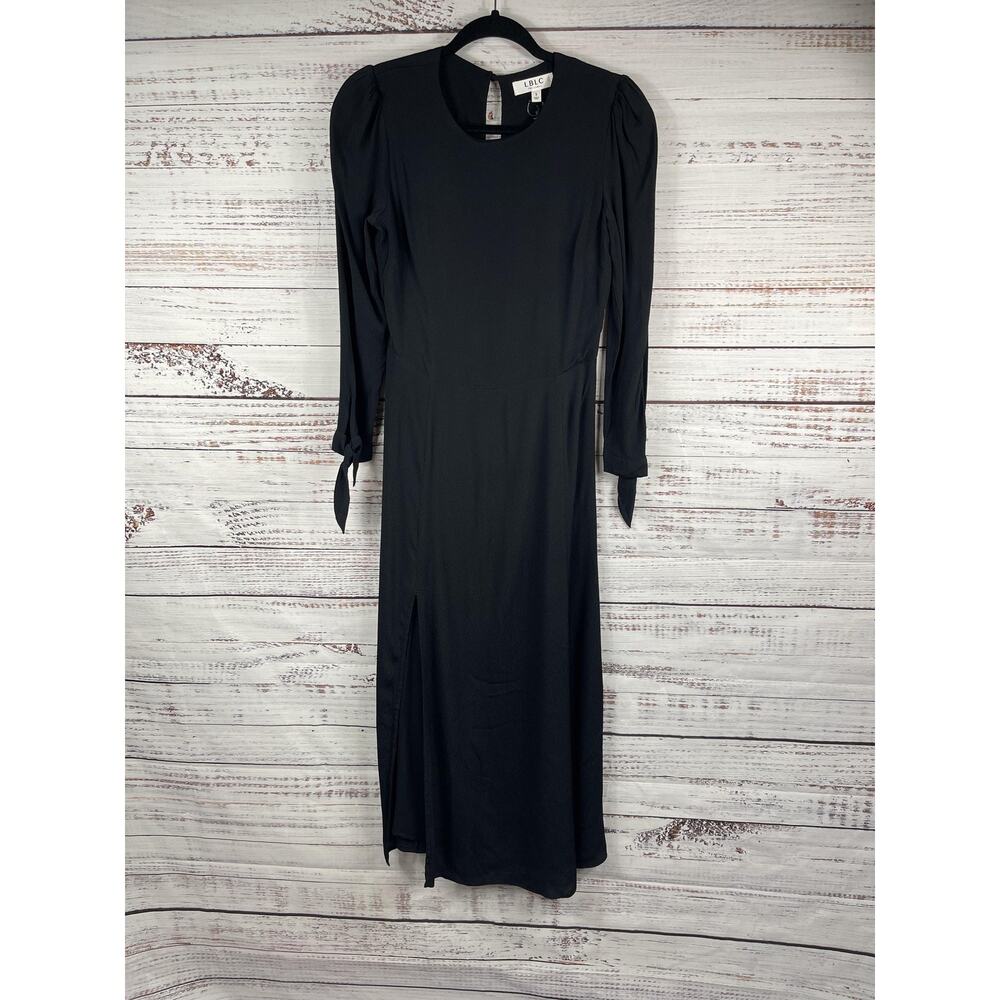 LBLC The Label Dress Women's Small Black Cutout Back Puff Sleeve Maxi Side Slit - Picture 2 of 14